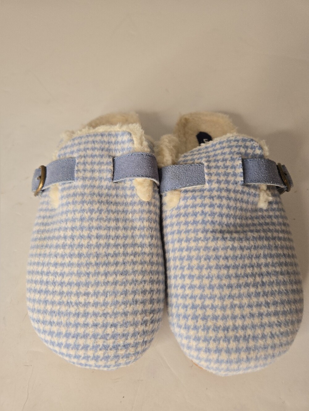 Land’s End Soft Blue And White Houndstooth Scuff Slippers Size 8